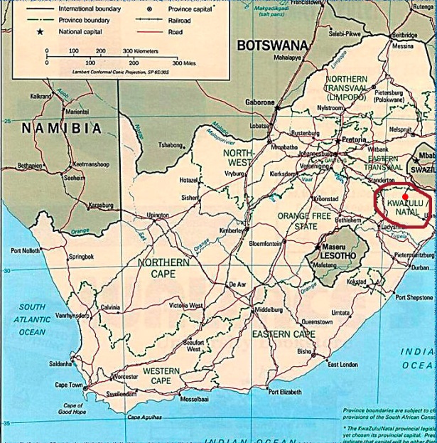 Ein Blick auf Südafrikas Landkarte. Der rote Punkt zeigt an, wo das Projekt sich befindet.